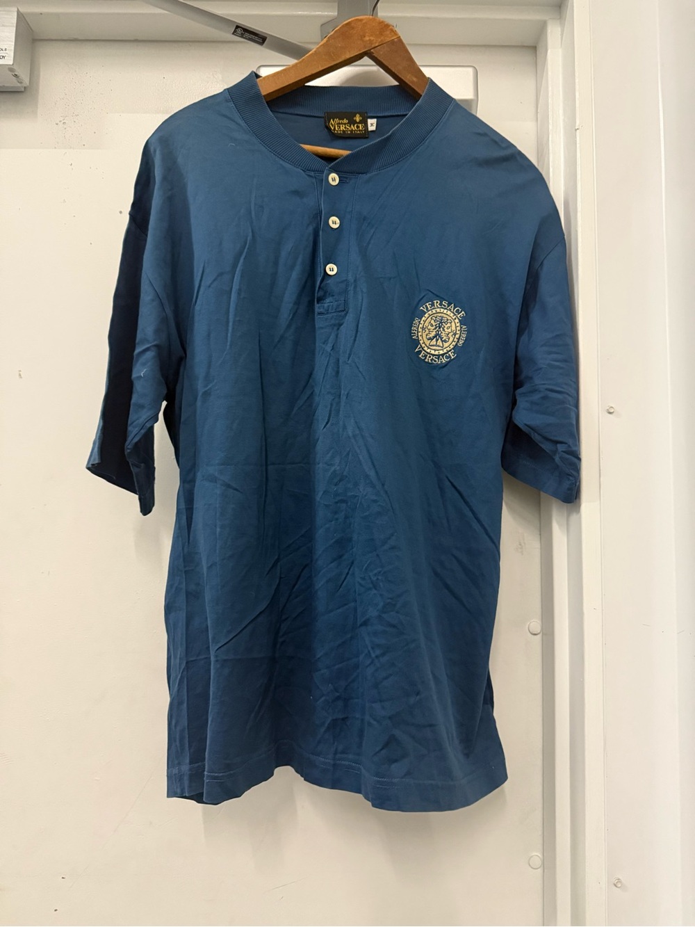 Versace  by Alfredo Italy Men's Blue Short-Sleeve Henley Shirt